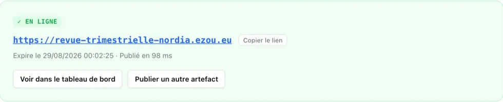 Confirmation de publication en ligne avec lien HTTPS